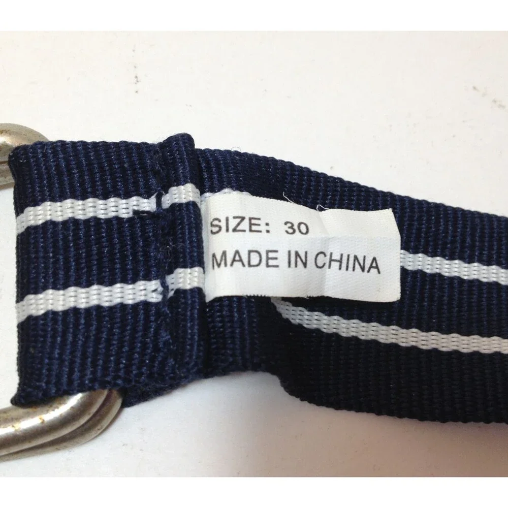 Vintage US Polo Assn Navy Blue Canvas Leather Tip Adjustable D-ring Belt 30-36